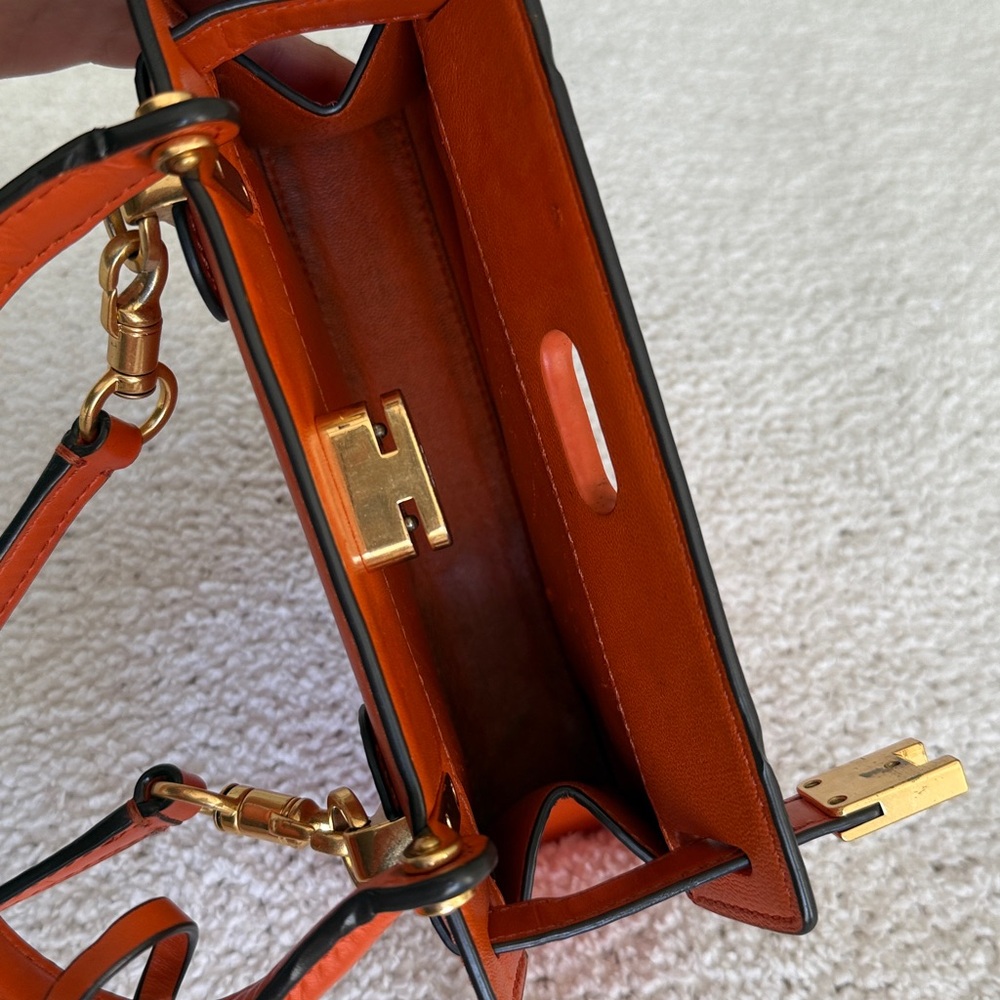 Tory Burch Lee Radziwill Petite Bag Orange Italian Leather Gold Hardware Handle - Picture 16 of 16